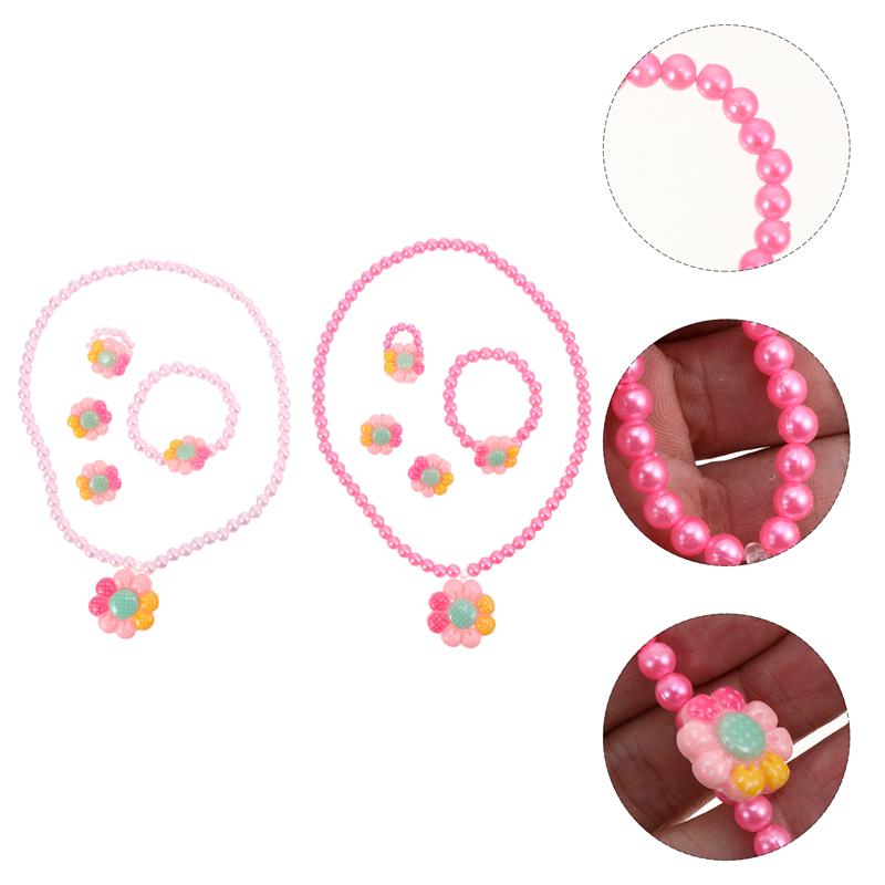 2 Sets Imitation Pearl Party Favors Photo Props Jewelry Kit Necklace and Bracelet