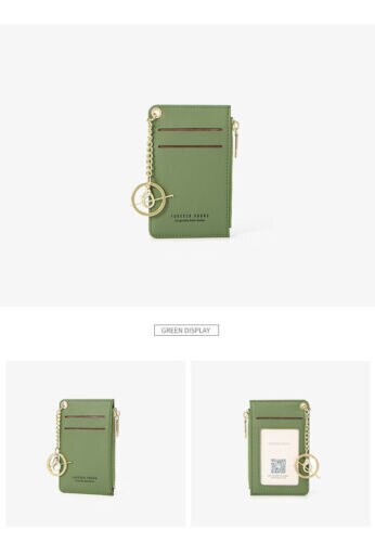 Tarjetero delgado de cuero PU para mujer, funda de bolsillo, monedero, negocios: Verde