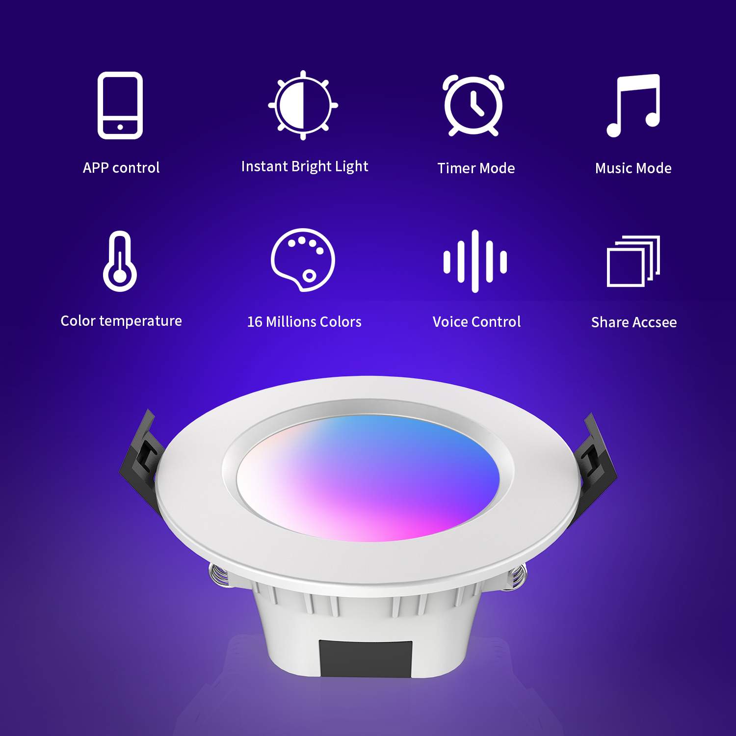 5W bluetooth music Lamp LED Smart APP Control Smart Home Downlight Timer RGBCCT Dimming Embedded Indoor for Bedroom