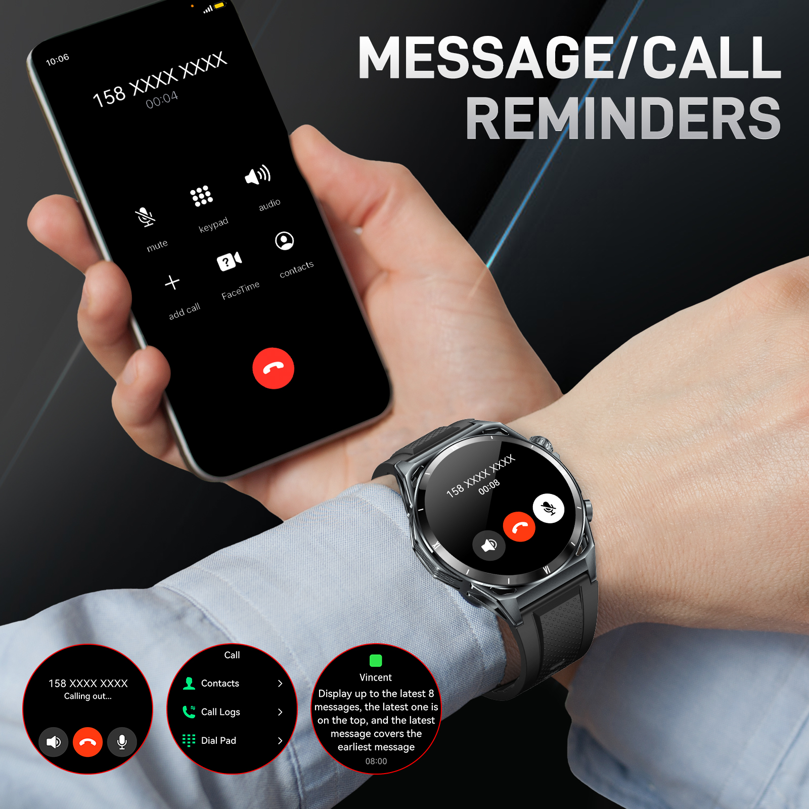 EIGIIS nowy inteligentny zegarek KE6 1.43 "wyświetlacz AMOLED mężczyźni czarny zegarek sportowy seria KE Bluetooth monitor zdrowia połączeń IP68 wodoodporny