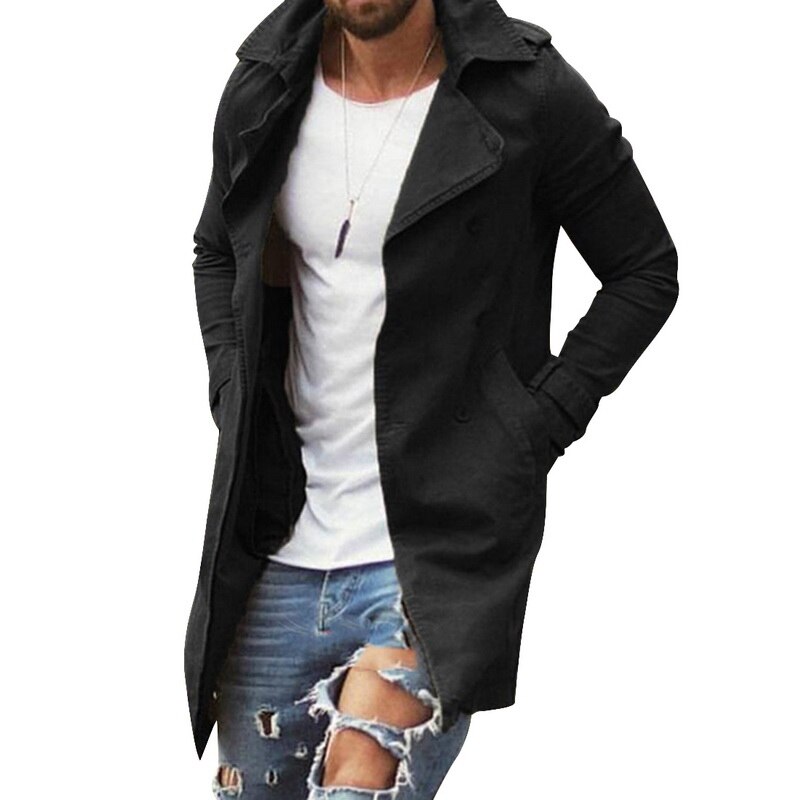 Vårens trenchcoats män höst utomhusjacka plus storlek 4xl enfärgad ytterkläder avslappnad lång överrock för herrkläder: Färg 2 / Asiatisk storlek xxl