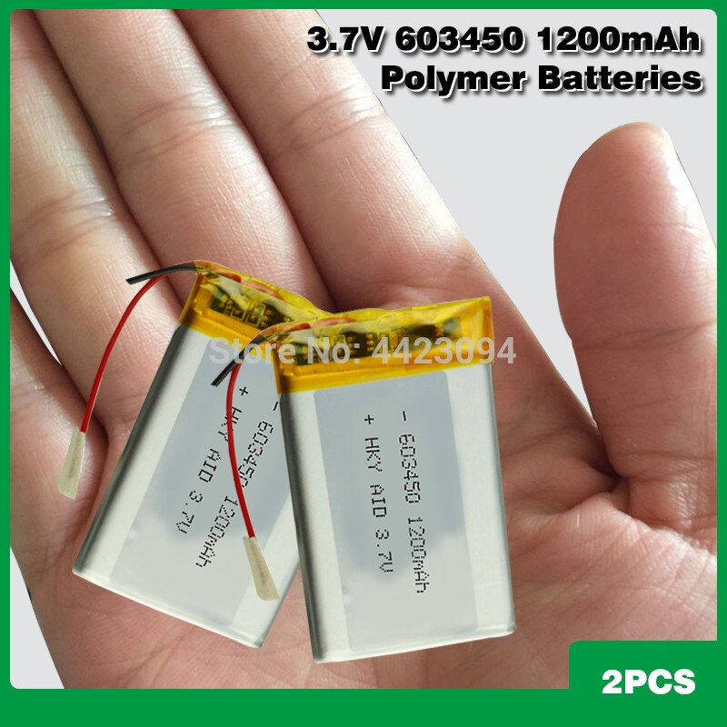 Batería LiPo de polímero de litio de 3,7 V, 1200mAh, 603450, 3 cables para GPS, PSP, DVD, almohadilla móvil para videojuegos, libros electrónicos, tableta PC: 2PCS