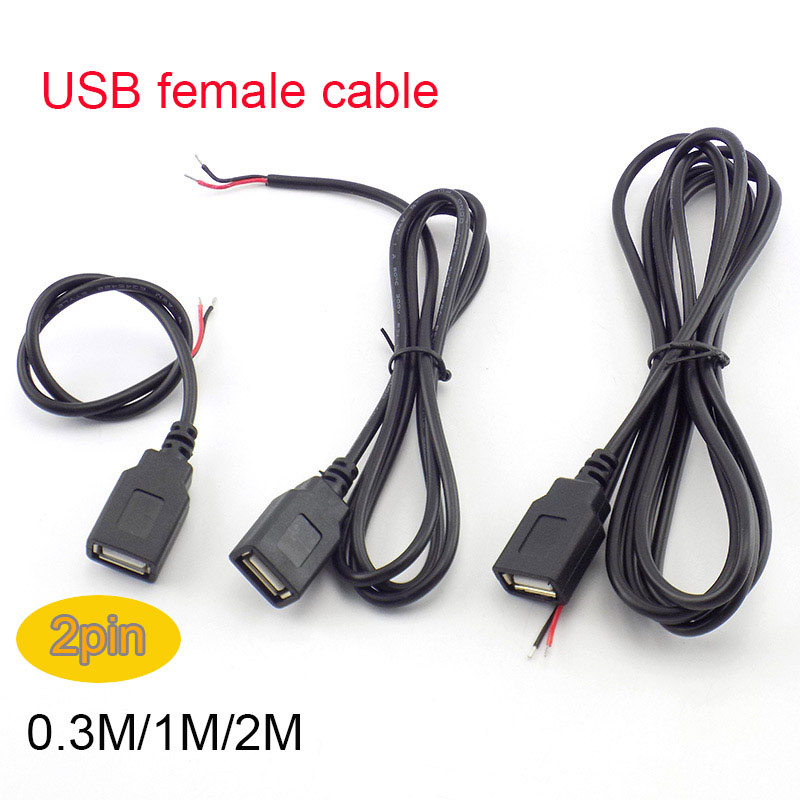 Cabo de alimentação de 0.3m/1m/2m, 2 pinos usb 2.0 a fêmea macho 4 pinos fio jack carregador cabo de carregamento conector de extensão diy linha 5v