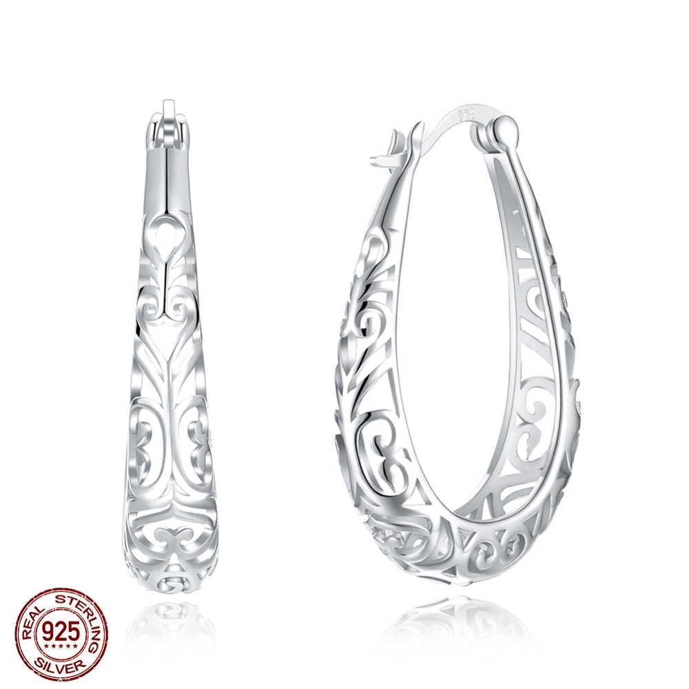100% echt 925 sterling zilveren sieraden oorringen voor vrouwen, zilver 925 hollow Eenvoudige Oor Ornament boucle d' oreille femme