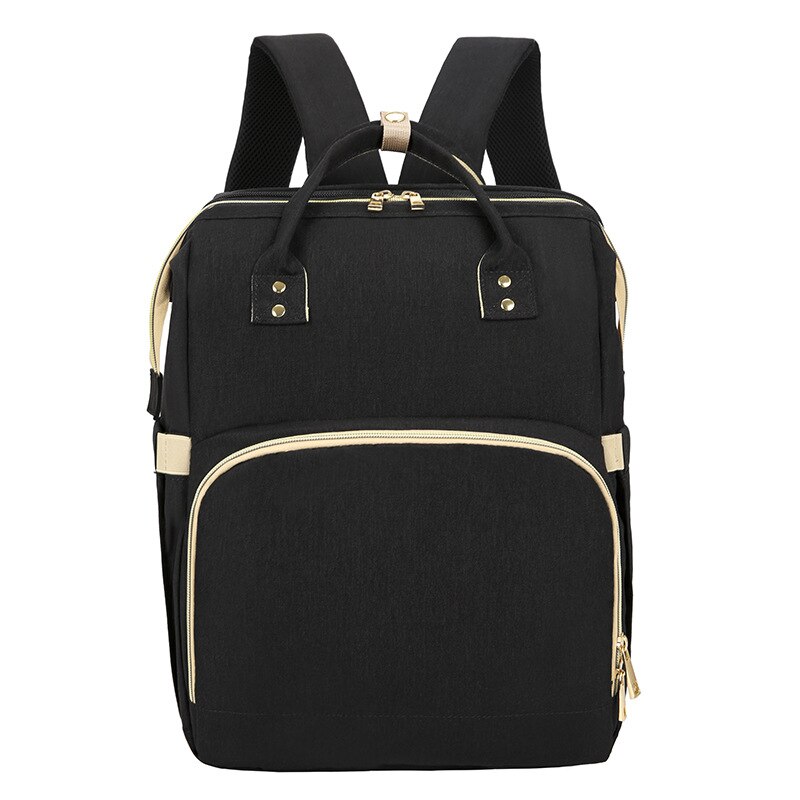 neue Stil Tragbare Falten Krippe Mummy Tasche Multi-Funktion heraus Leichte Große Kapazität Rucksack Von Mutter und Kind Tasche: Black