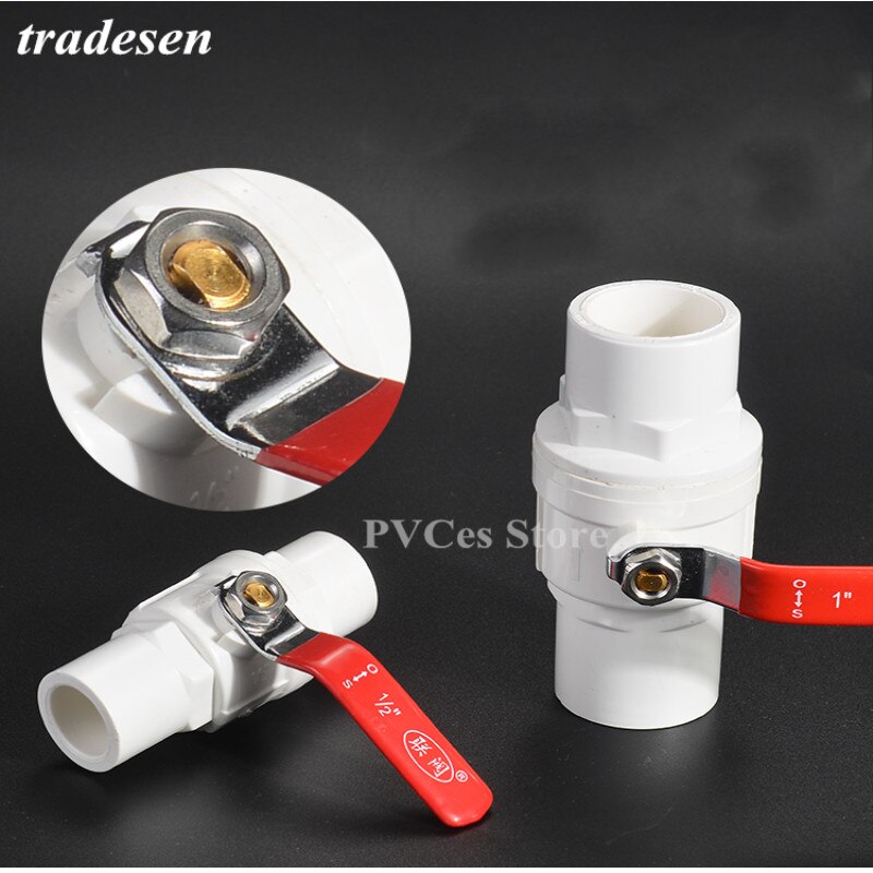 I.D20-75mm Pvc Pijp Kogelkraan Rood Antislip Handvat 2 Manier Slip Eindigt Water Uitschakeling Flow Controller Valve aquarium Tube Fittings