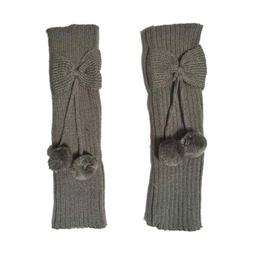 Calentadores de piernas de punto con pompón y lazo para niños y niñas, , calcetines, puños: Light Gray