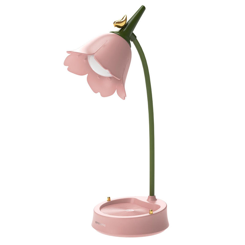 Flower LED Desk Lamp Student Bedroom Room Lighting Touch Reading Lamp Eye Protection Multi-function Lamp Table Light: Pink