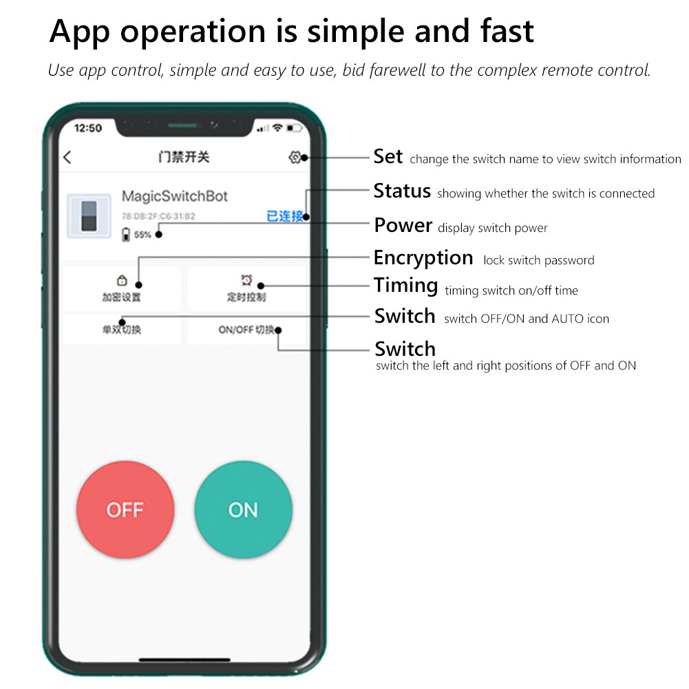 Bluetooth 5.0 Smart Button Pusher Anti-resistance Outdoor Repairing Parts for Garage Wall Light Switch App Timer Black