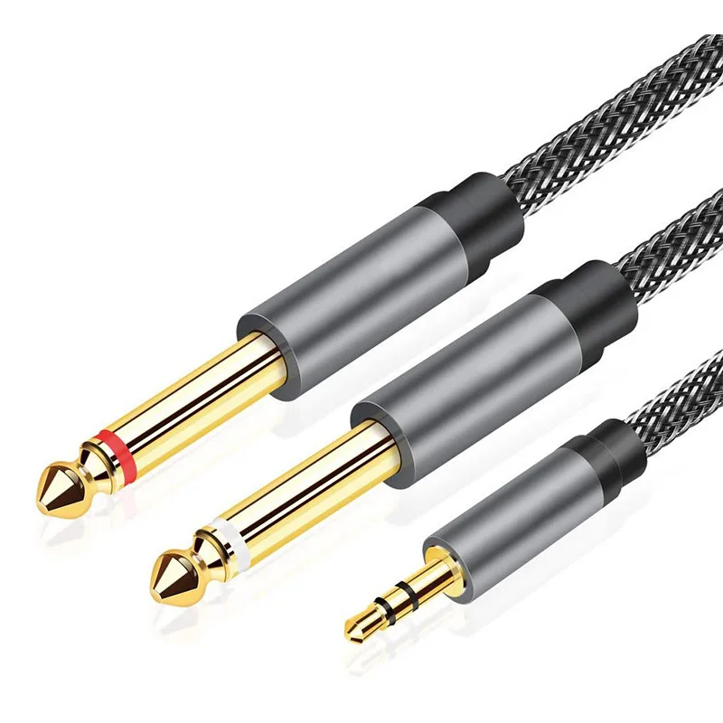 3.5mm to Double 6.35mm TRS Cable AUX Male Mono 6.35 Jack to Stereo 3.5 Jack Audio Cable for Mixer Amplifier 6.35mm Adapter: 1.5m