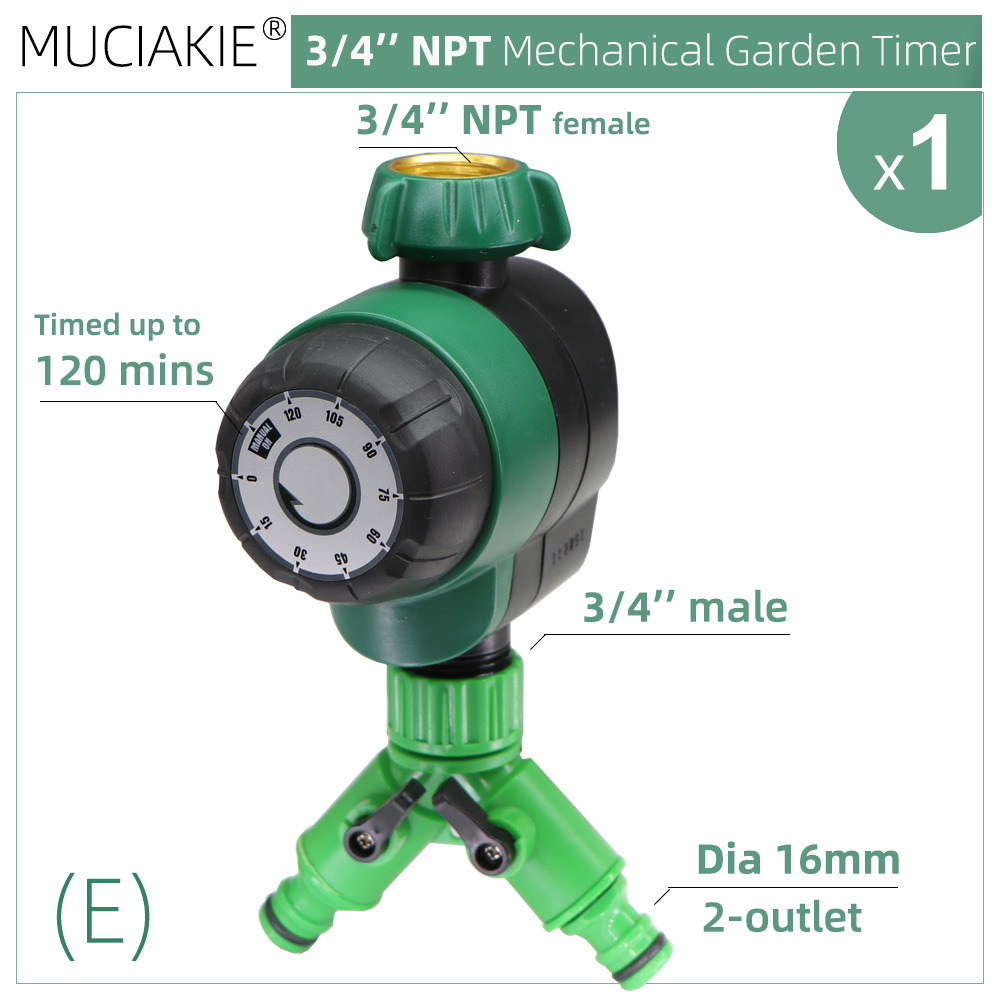 Temporizador de riego para jardín, controlador automático de riego por goteo, mecánico inteligente, sistema de aspersión para invernadero de 3/4 Min, USA 120 ''NPT: E