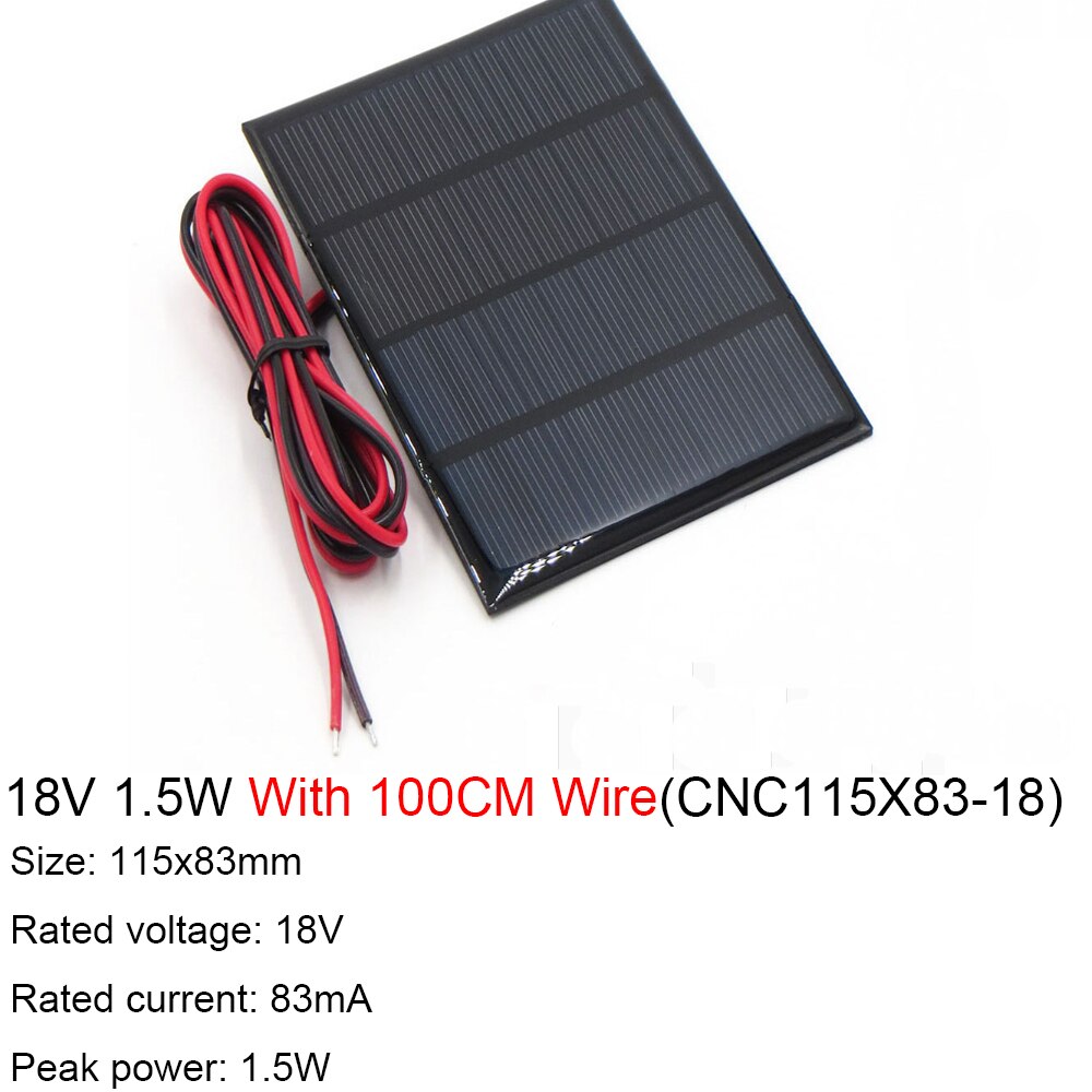 9V 12V 18V Zonnepaneel Met 100 200Cm Draad Mini Zonnestelsel Diy Voor Batterij Cel telefoon Oplader 1.5W 2W 3W 4.2W 4.5W 10W: 18V 1.5W