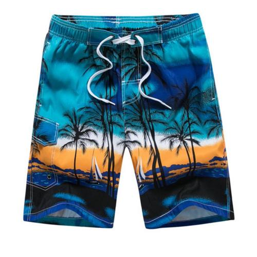 Pantaloncini da spiaggia estivi da uomo con stampa di alberi di cocco taglie forti: Blu / M