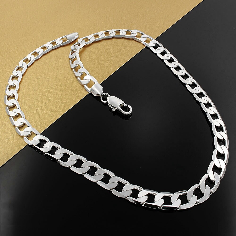 AGLOVER 925 Sterling Silver 16/18/20/22/24 Inch 8MM Side Chain Necklace For Woman Man Charm Jewelry