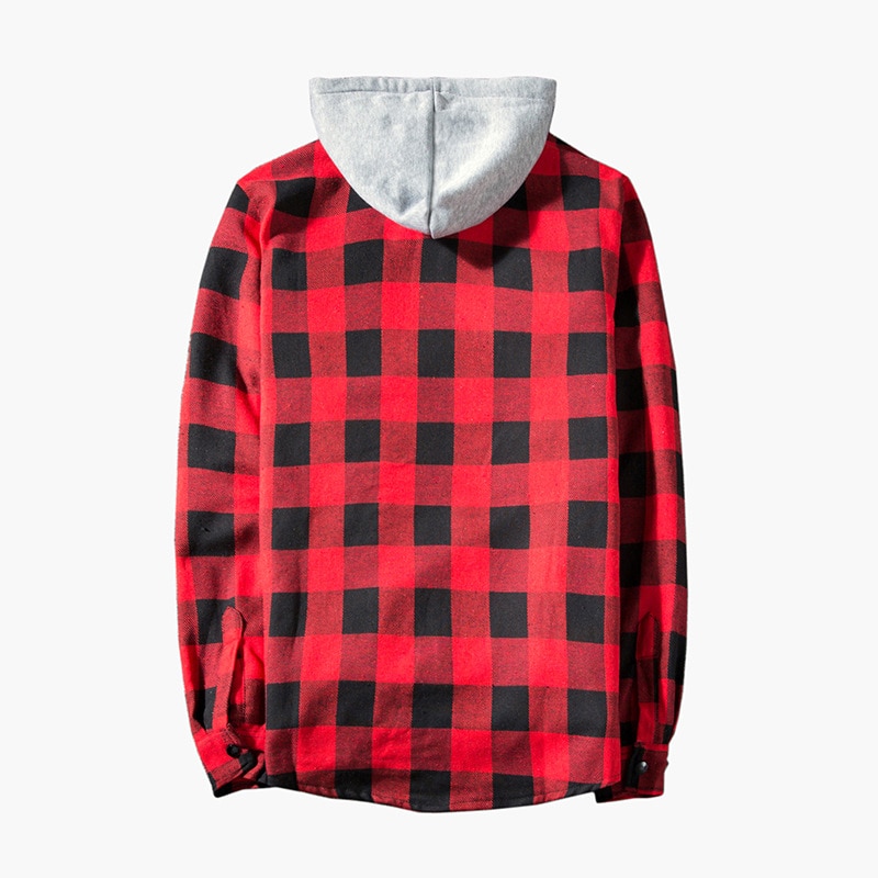 Rød rutete hetteskjorte herremerke casual slim fit langermet herreskjorte hipster streetwear skjorter menn chemise