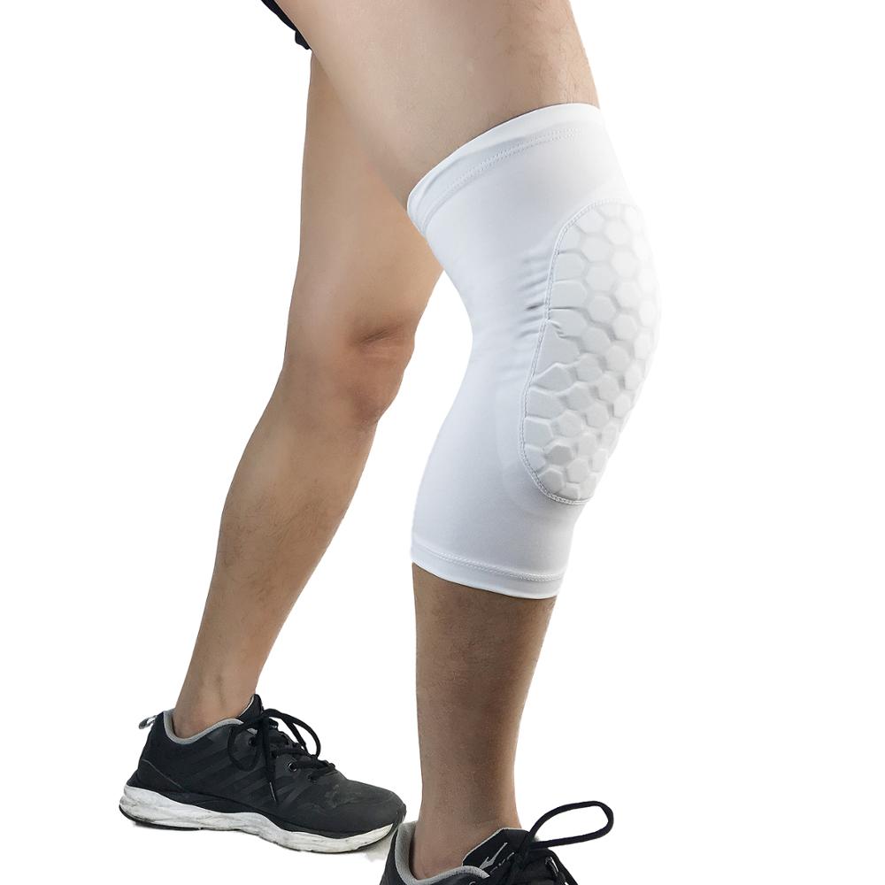 Basketbal sport kniebeschermers honingraat sportveiligheid volleybal kniebeschermers compressiekousen kniebandages brace bescherming voetbal 1pc: Wit / Xl