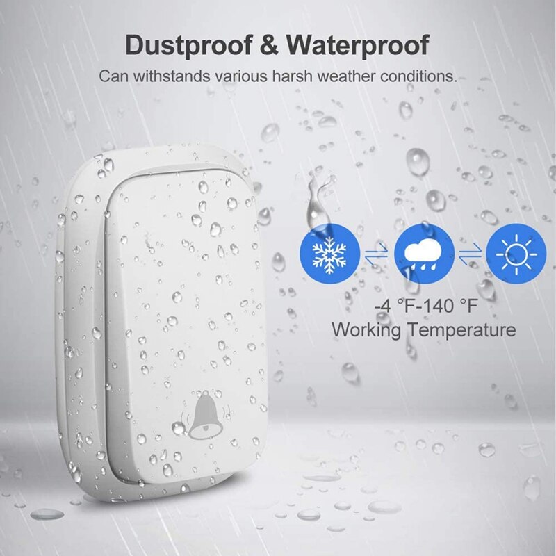 Wireless Doorbell Waterproof Self-Powered Button Smart Door Bell Sets Home Welcome Outdoor Chimes Receiver EU Plug