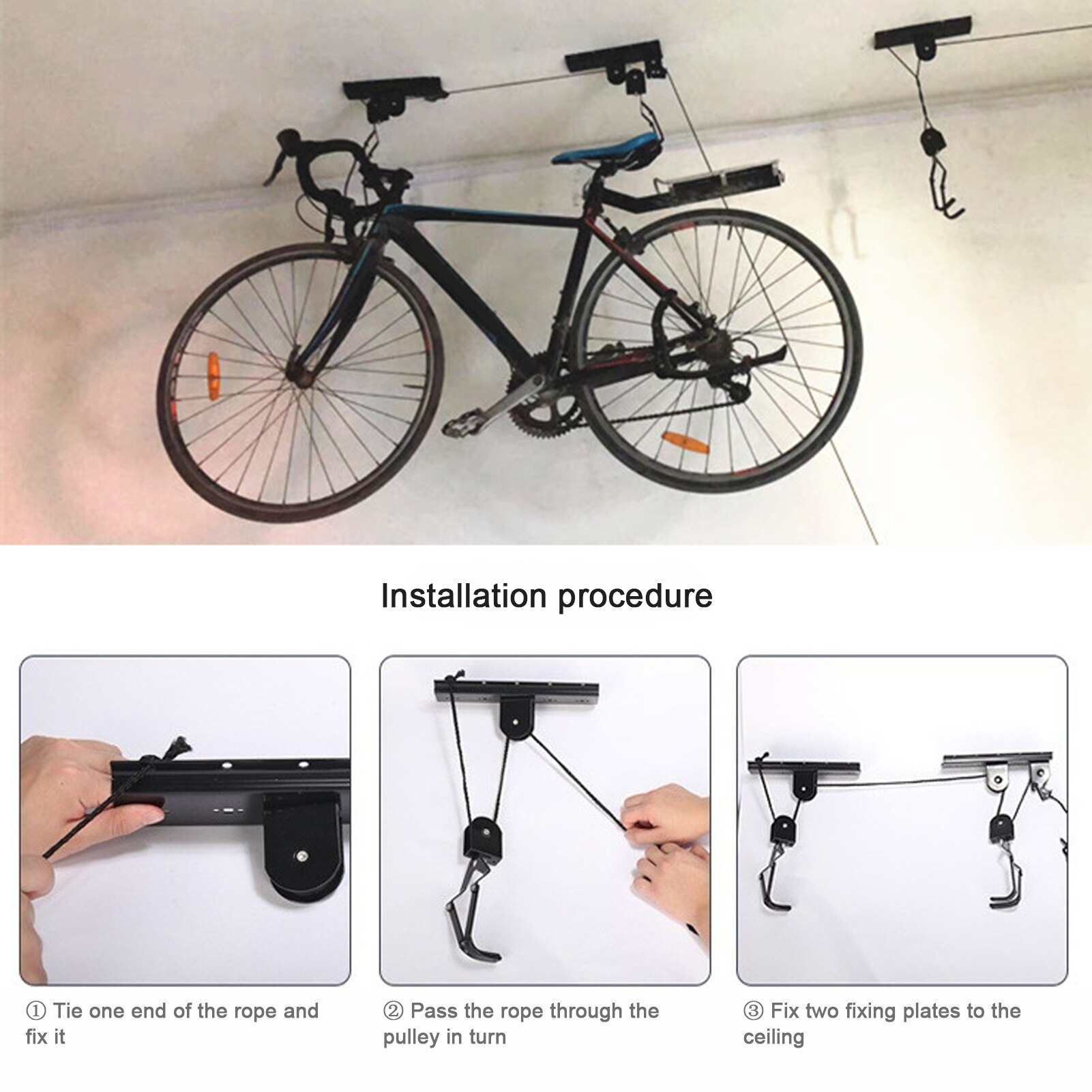 Bike Lift Katrol Systeem Fiets Opknoping Display Parking Rack Voor Garage Plafond Opslag Met Haak Touw Fietsen Tool