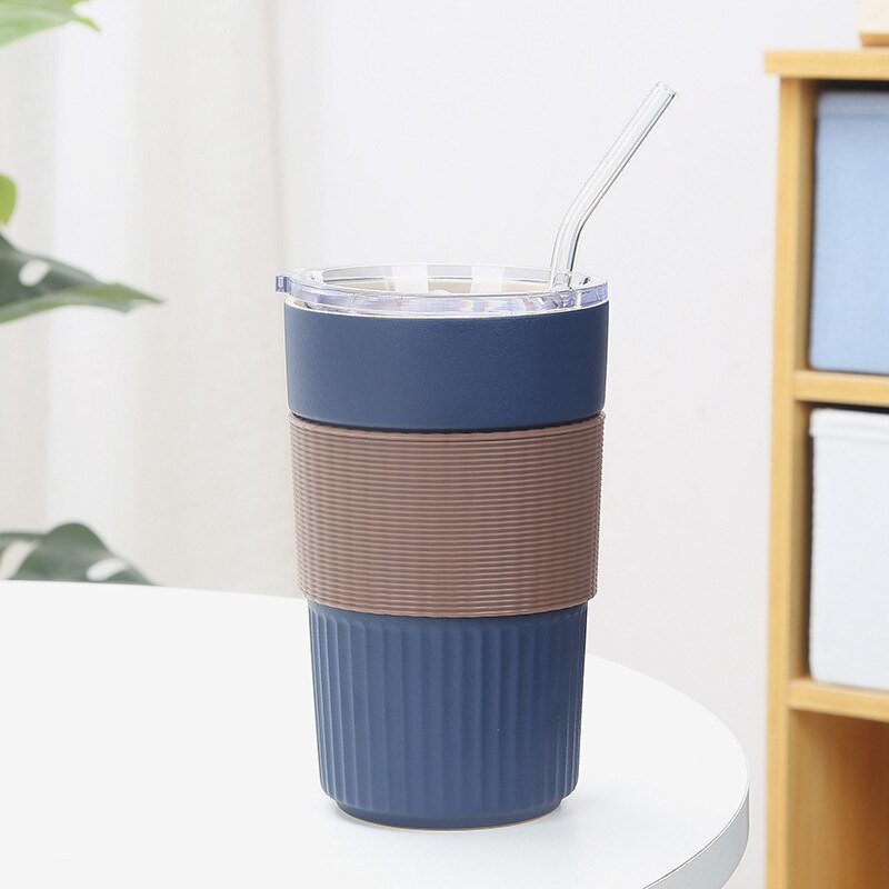 Thermische Isolatie Hittebestendig Mark Koffie Porseleinen Beker Met Deksel En Stro Creatieve Auto: C