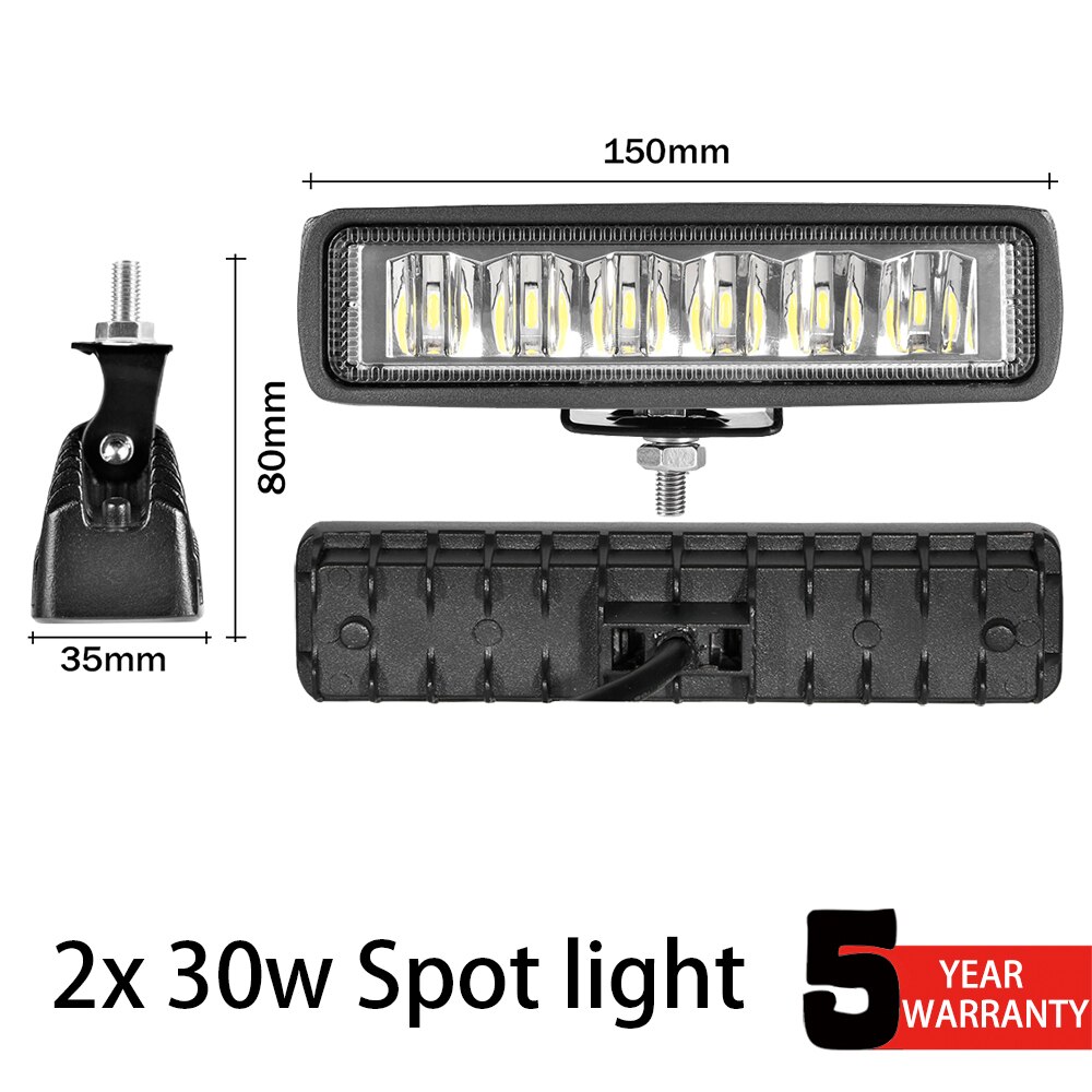 Aebey-faros LED para motocicleta, luz de trabajo de 30W, 12-24V, para coche, camión, barco, Tractor, remolque, todoterreno: 2 pcs