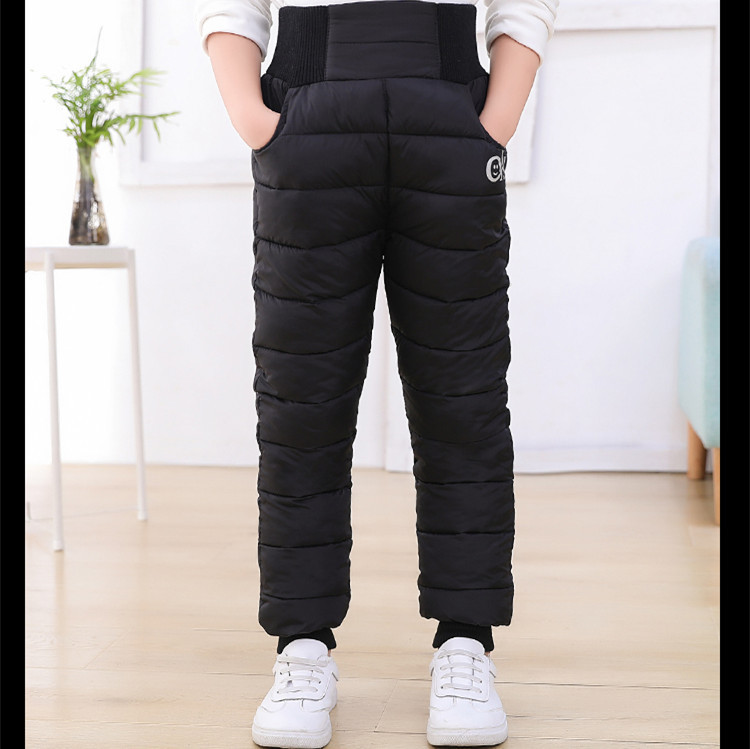 Girls Boys Winter Pants Cotton Thick Warm Trousers Children 3-14 Year Waterproof Ski Clothing Elastic High Waisted Pant: black / 4T