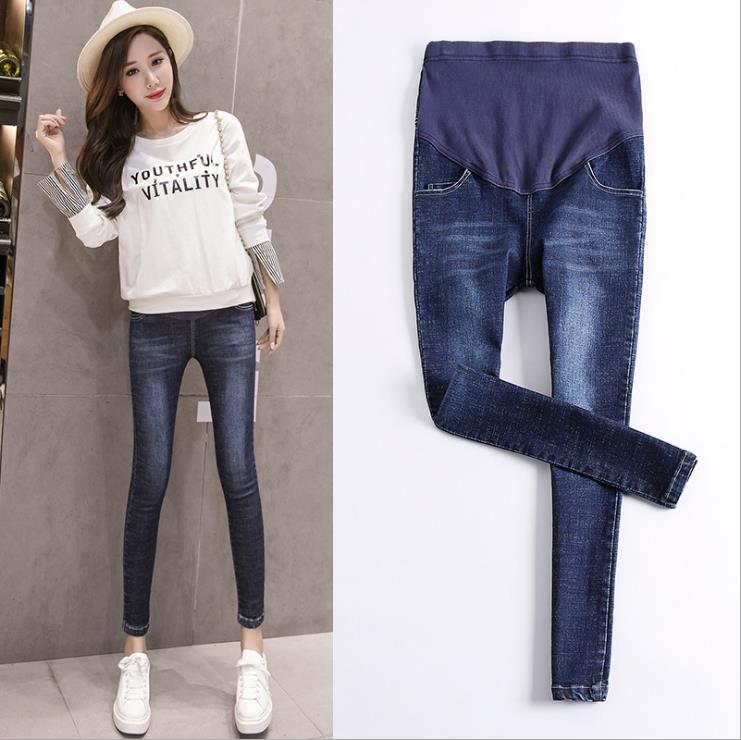 Elasticitet barsel jeans bomuld elastisk talje forår og efterår modeller mave graviditet pantalon embarazada barsel tøj: Blå / M