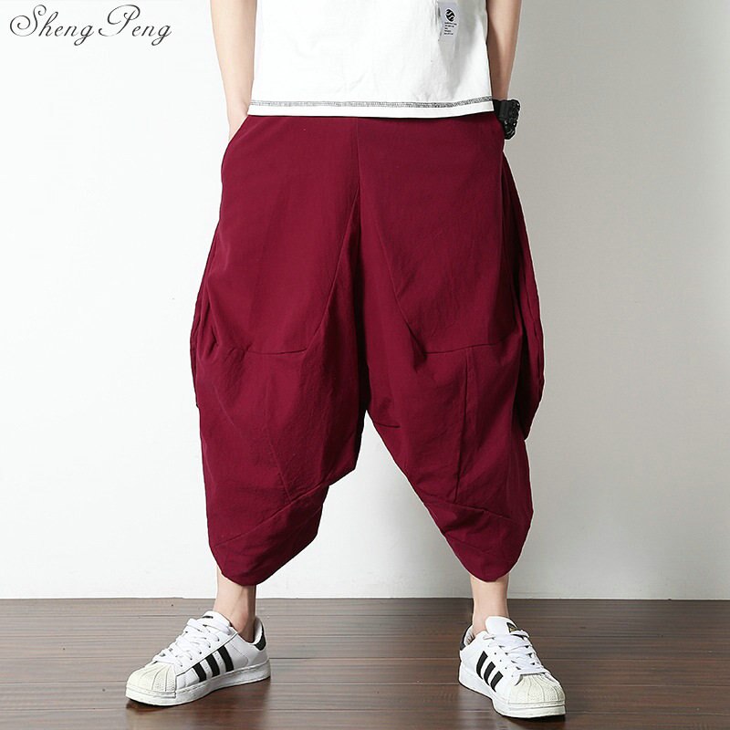 Chinese traditional kung fu wushu pants clothing for men male linen oriental style wide leg pants trousers streetwear V1611
