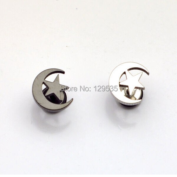 Moon Star White Black titanium steel Punk Men Screw stud earrings No fade