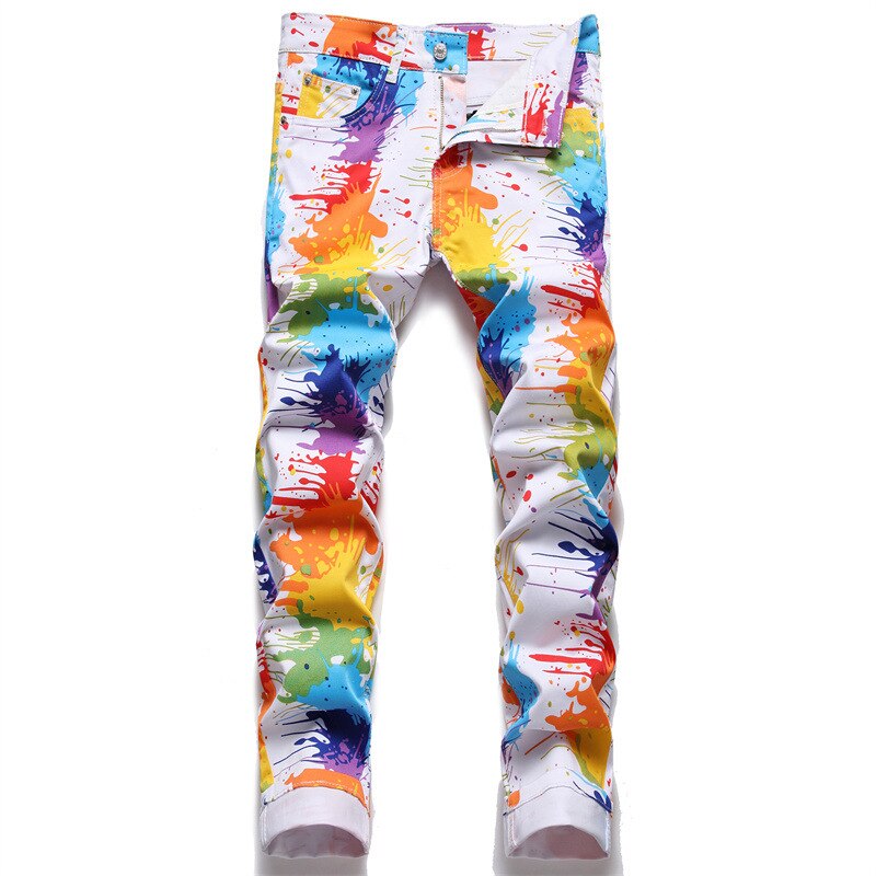 Men's Digital Printed Colorful Pants Stretch Denim Jeans Men Skinny 3D Pattern Coloured Drawing PaitingTrousers: 32