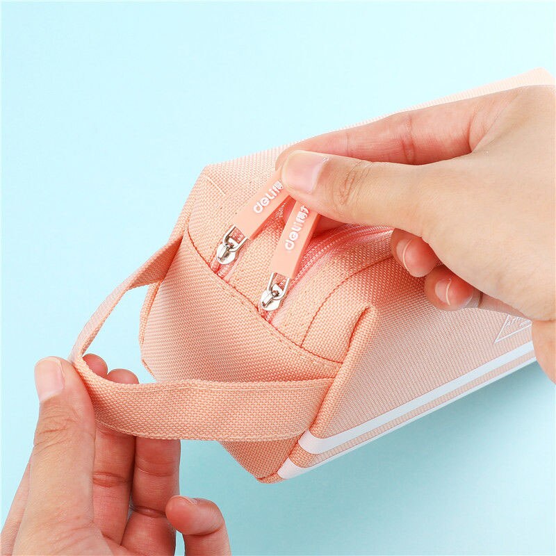 Large Capacity Pencil Cases Bag Zipper Solid Color Canvas School Student School Supplies Stationery Storage Bag 05176