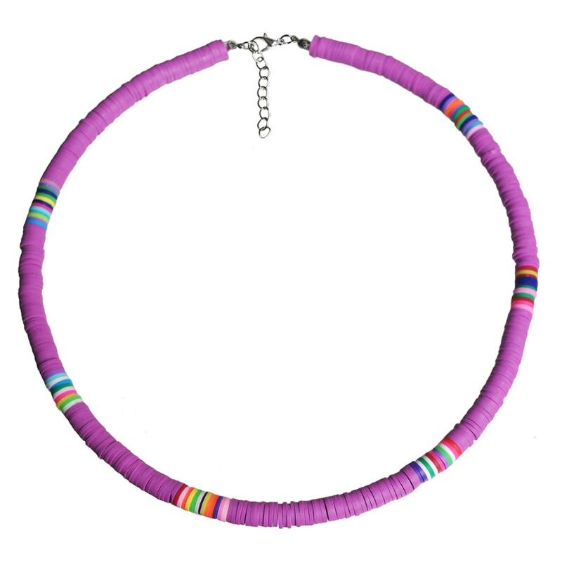 Gargantilla Bohemia con cuentas de barro colorido para playa, collar bohemio de arcilla polimérica de arco iris, joyería ajustable para mujeres y niñas: PL