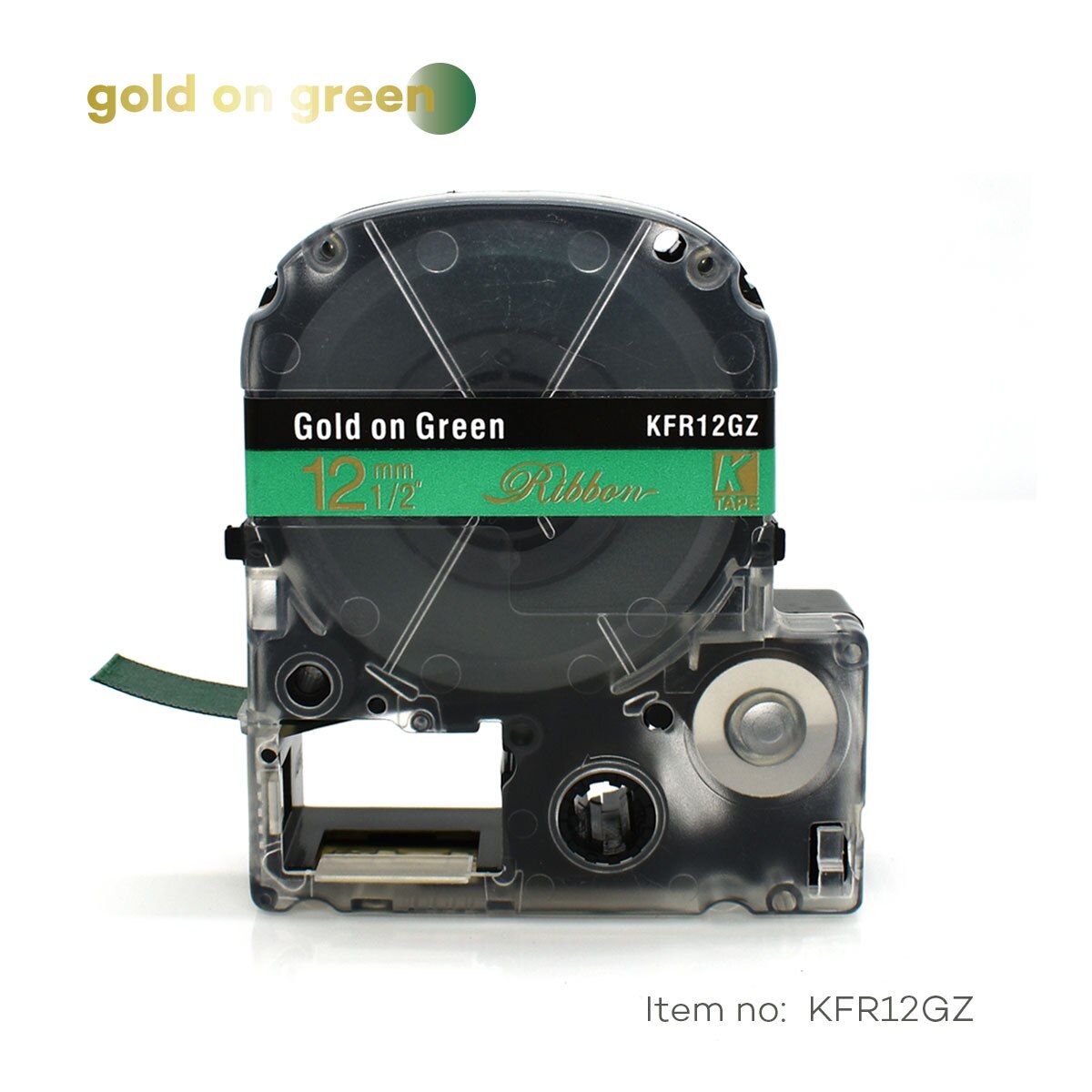 Satin Ribbon Labeling Tapes 12mm*5m SFR12BK SFR12PK SFR12KZ SFR12NZ SFR12RZ Compatible Epson KingJim Label Printer LW-300 LW-700: gold on green