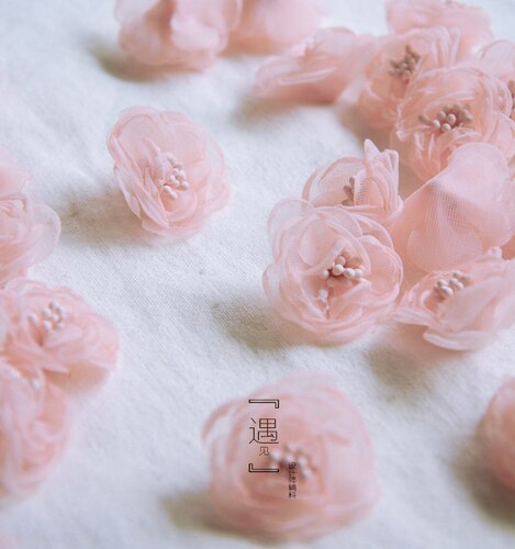 10 Stks/partij Handgemaakte Babykleertjes Organza 3D Kleine Bloemknop Mini Bloemen Jurk Hoofddeksels Oorbel Hoed Zak Diy Decoratie RS2884: PInk