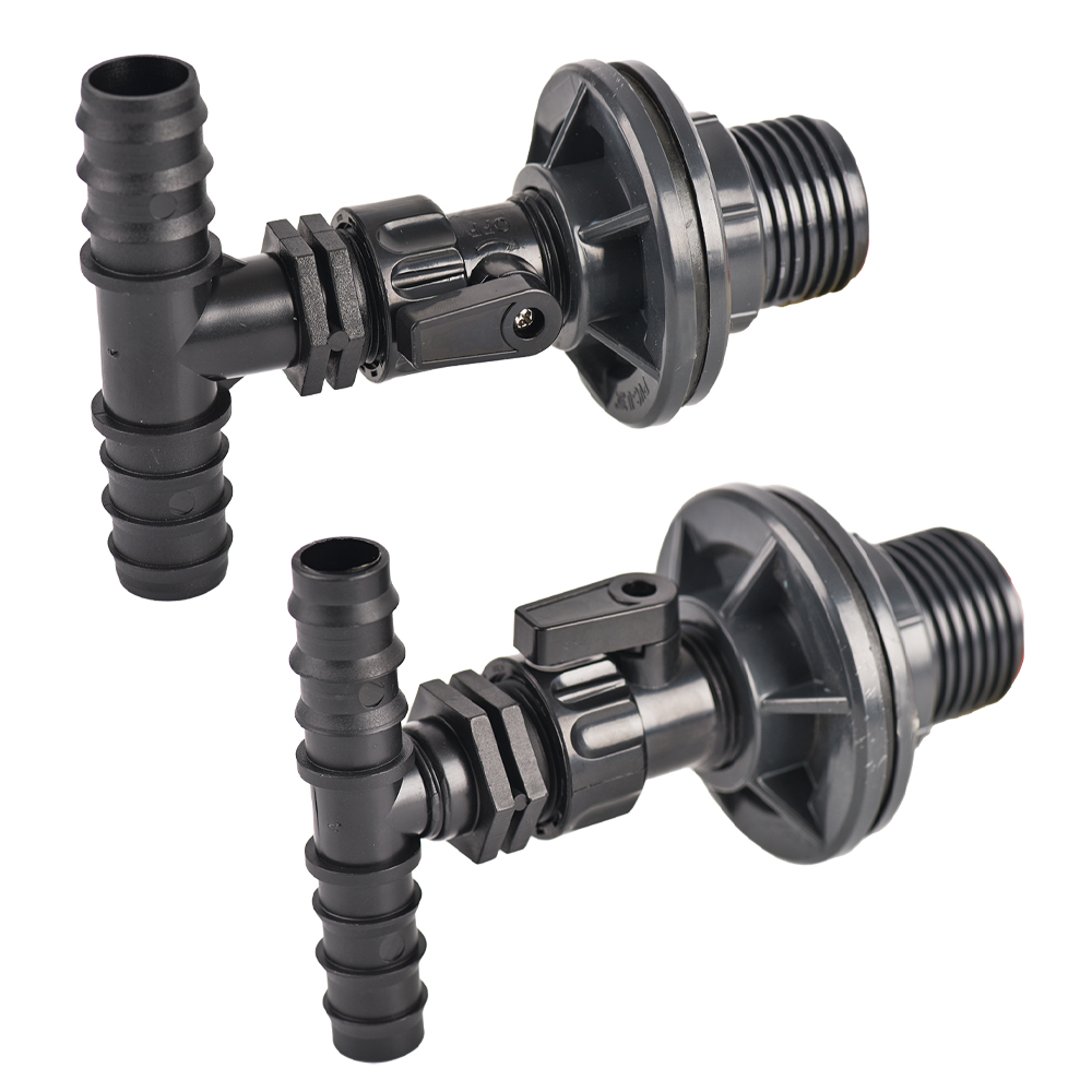 1/2 3/4 Zoll PVC Zapfen Regenfass Wasserhahn Ventil Bausatz mit Schottverschraubung und Schlauchadapter, für Aquarien, Wassertanks, Schwimmbecken