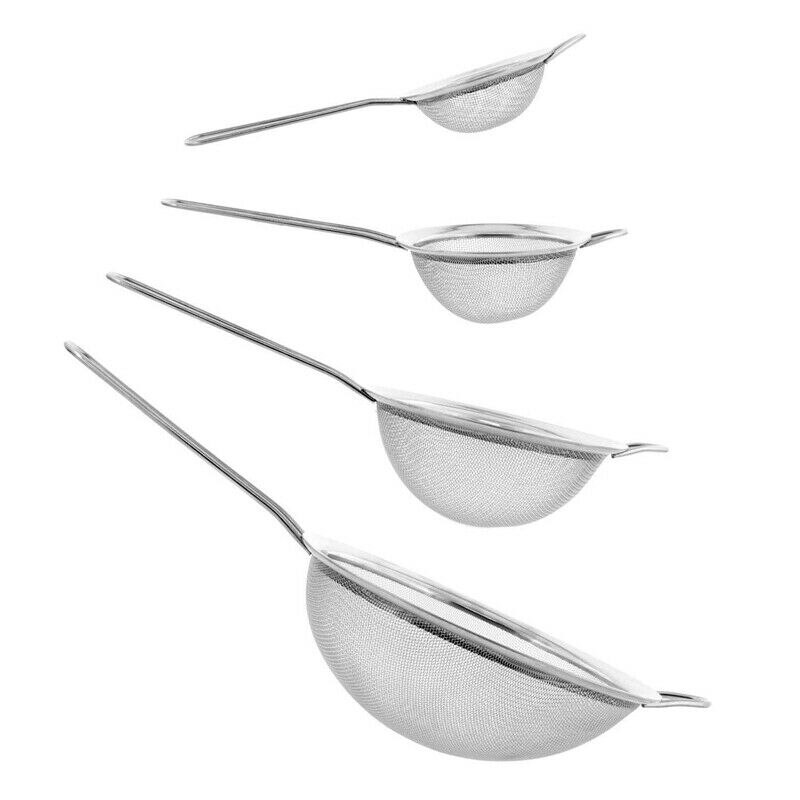 4 PCS Kitchen Sieve Flour Sieve Fine Sieve 7/12/16/22 Cm Set in Stainless Steel Noodle Sieve