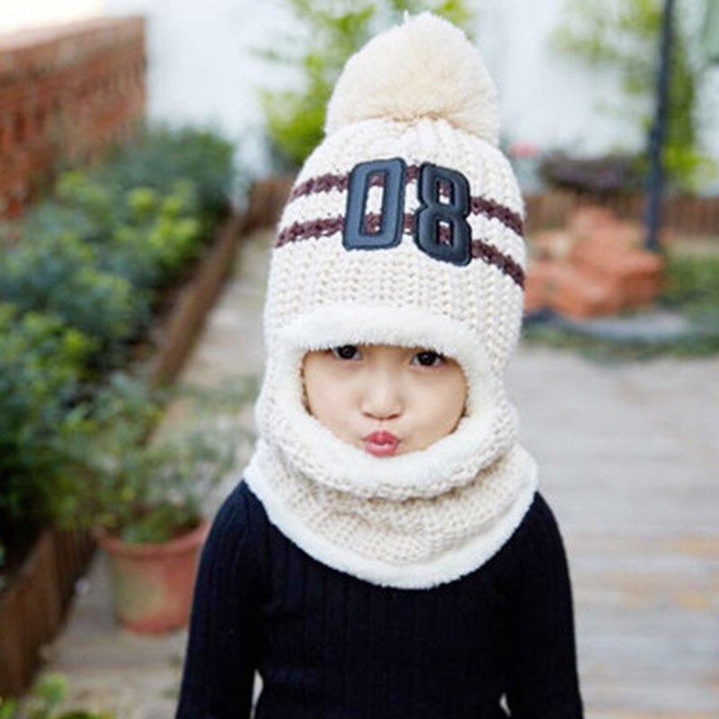 Vinterstrikket hat til piger varme beanies skullies skihue med aftagelige briller til børns udendørs sportshue: Barn beige