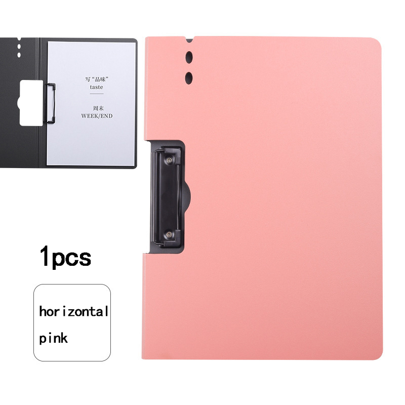 1pcsA4 Storage Clipboard Side Opening Plastic Foldable Writing Pad Memo Clip Test Paper Storage Organizer School Office Supplies: Pink