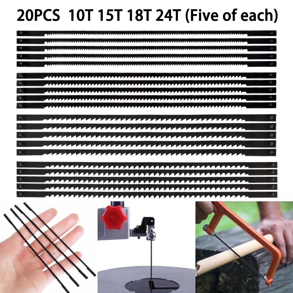 20PCS Carbon Steel Scroll Saw Blades 10T/15T/18T/4T Hand Saw Blade Woodworking Tool For Vutting Cut Wood Plastic Foam