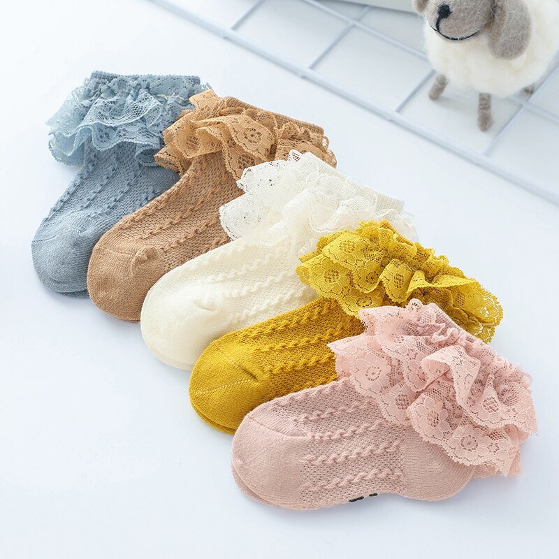Kant Ruche Prinses Baby Meisje Sokken Zomer Mesh Ademende Katoenen Sokken Effen Kleur Baby Kids Ankle Korte Sokken