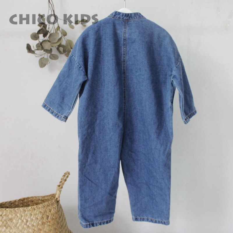 Kids Girls Boys Jean Denim Jumpsuits, Toddlers Boys Long Sleeve Button Bodysuits, Kids Korea Style Jumpsuit