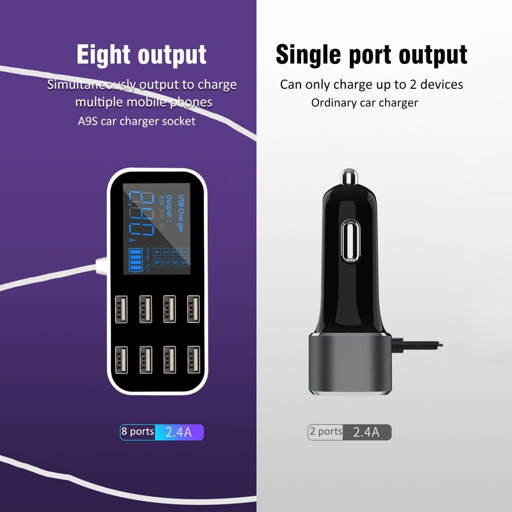 A9S Multi Fast USB Charger Charge Multiple 8 USB Phone Charging Station Universal USB HUB Charger LED Display