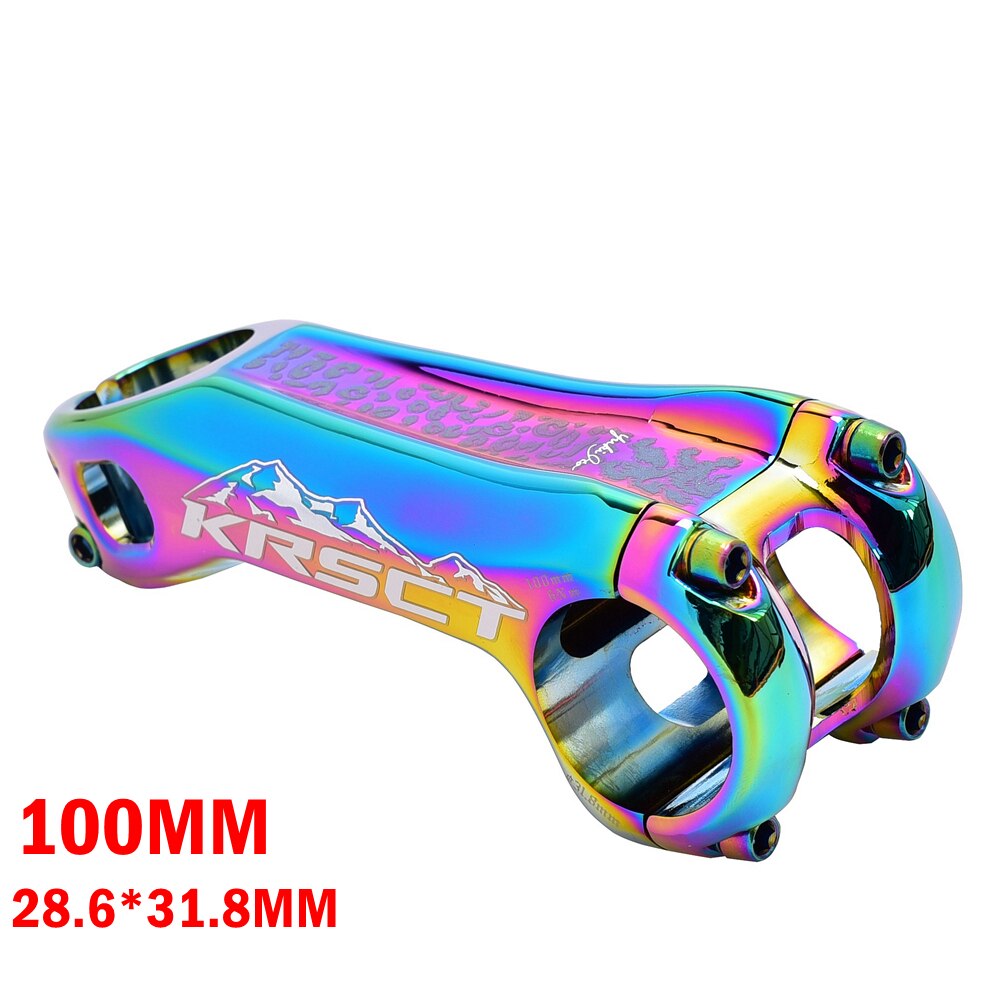 KRSCT CNC bicycle stem road mountain bike stem mtb 20 degree 28.6*31.8mm *80/90/100mm cycling bike parts: rainbow 100MM