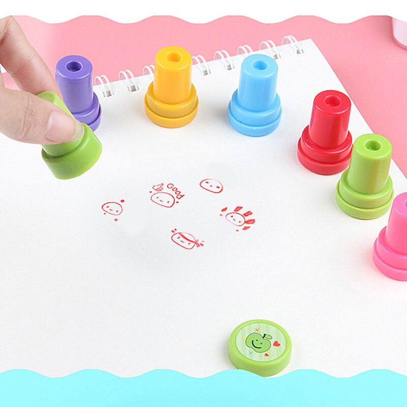 Set de 10 sellos de dibujos animados para niños, sellos de animales, frutas, tráfico, sonrisa, sello para álbum de recortes