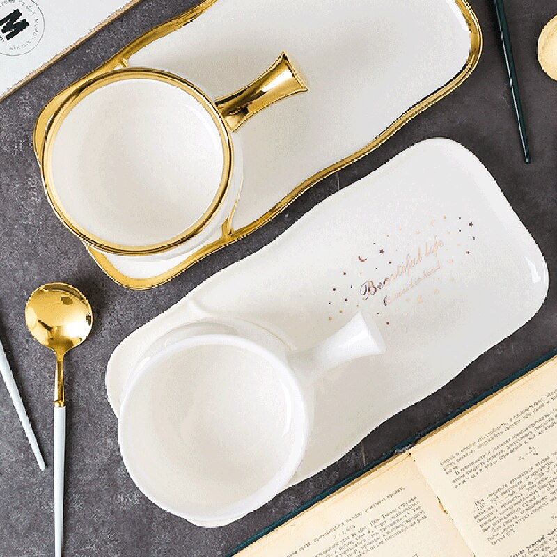 Ceramic Tableware Set Light Luxury Handle Bowl Breakfast Tableware Sushi Plate Dining Table Decoration Service Tray