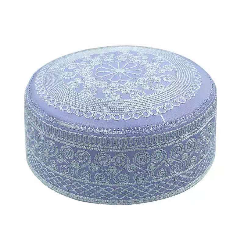 Hoed Mannen Vrouwen Aanbidding Saudi Arabië Platte Top Tulband Moslim Cap Gebed Islam Egyptische Kufi Topi Print Borduurwerk Zomer Winter: 036804 white / XS