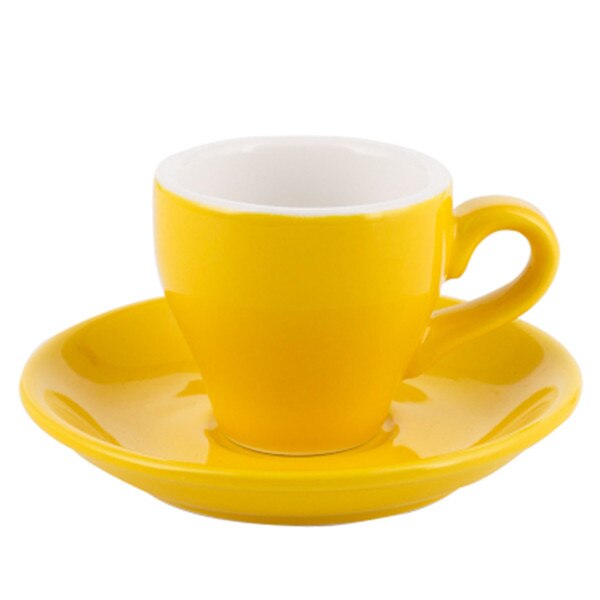 80 Ml Espresso Koffie Mok Set Gekleurde Glazuur Keramische Kopje Koffie En Schotel Huis Keuken Accessoires Drinkware Kahve Fincan Takimlari: YELLOW