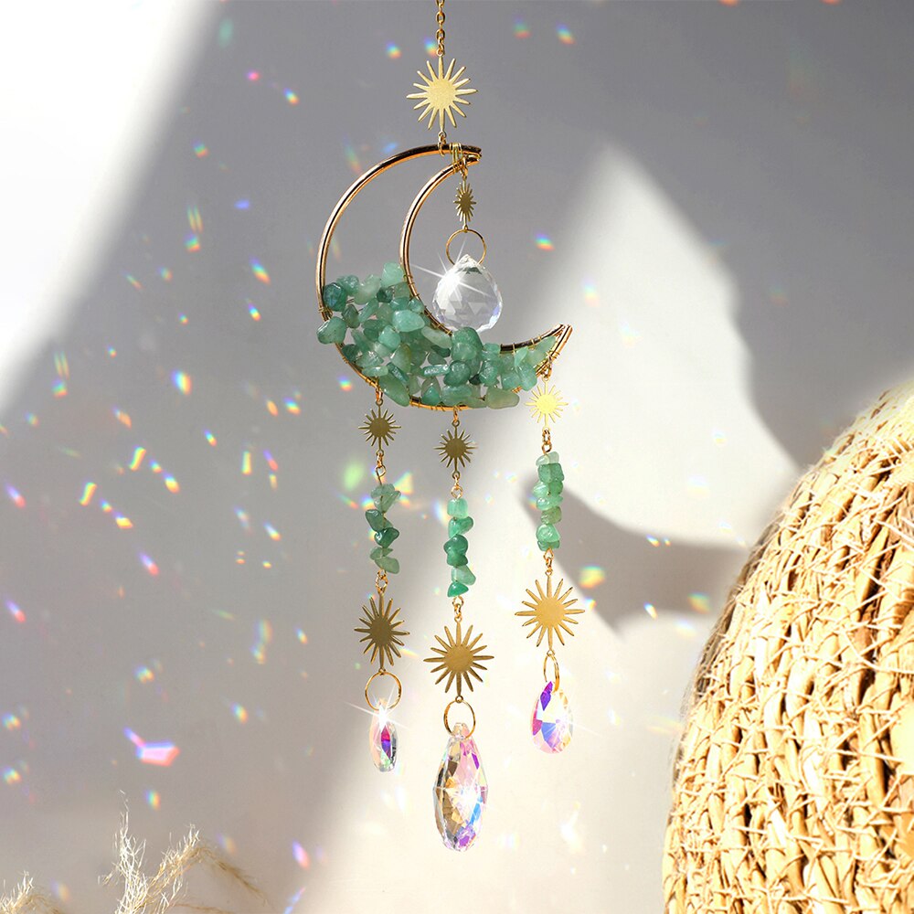 Atrapamoscas de Metal para decoración de pared, Prisma de bola de cristal, Luna, artesanía de arcoíris para ventana de coche, cristales colgantes para jardín: suncatcher  MS059