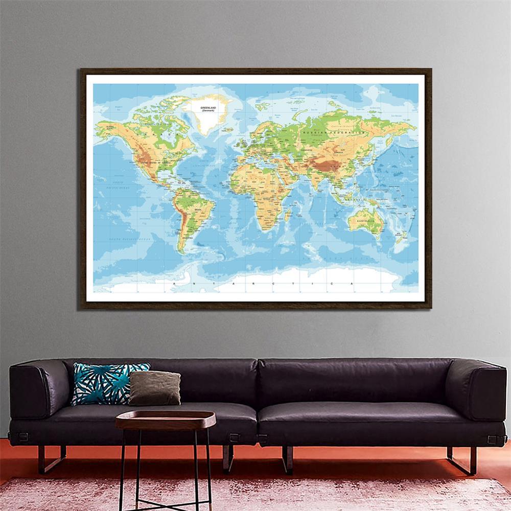 150x225cm The World Non-woven Map Mercator Projection Without National Flags For Education And Culture