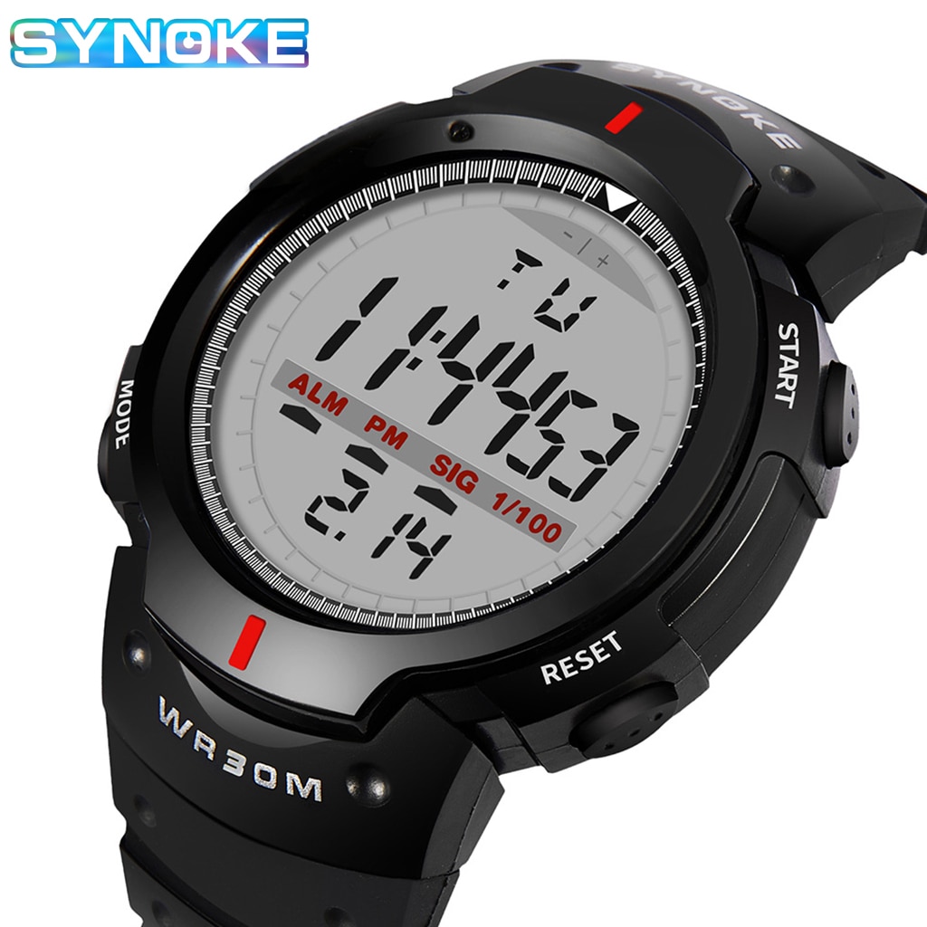 Synoke Mannen Digitale Horloge Led Display Leven Waterdichte Mannelijke Horloges Alarm Montre Homme Sport Klok Relojes Hombre