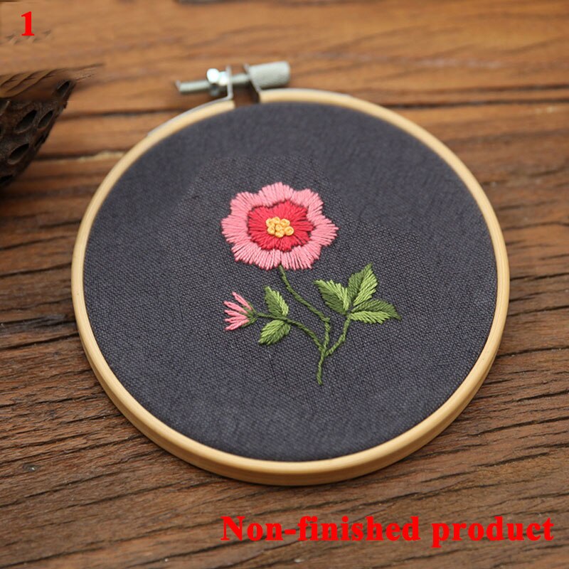 Nybegynner gjør-det-selv stemplet broderi startsett fargerike blomster planter mønster broderi stoff tråder verktøysett dekor kunstverk